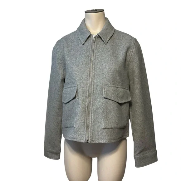 TRUTH sz Small Square Jacket Full Zip Snap Pockets Collared Cropped Gray NWT - Picture 2 of 11